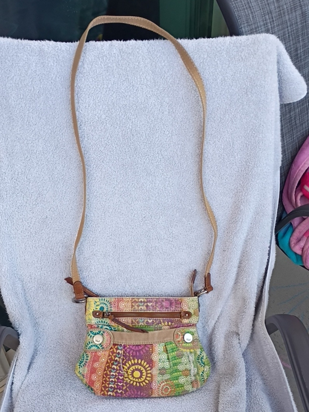 Fossil Multicolor Printed Crossbody with Tan Strap